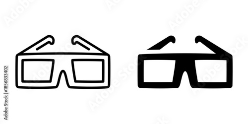 Minimalist 3d glasses icons: outline and solid designs for vision concepts