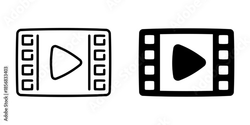 Minimalist movie play icons: flat style film strip set