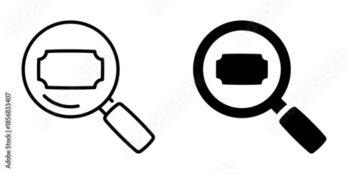 Magnifying glass with barcode icon set in outline and solid styles