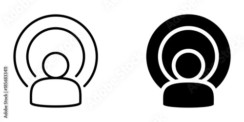Minimalistic podcast icons with linear and solid styles in black and white design