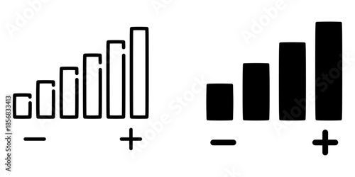 Comparative growth chart: outline and solid bar graphs with plus and minus icons