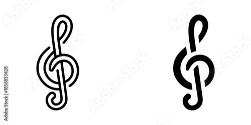 Minimalist black and white music treble clef icons in linear and bold styles