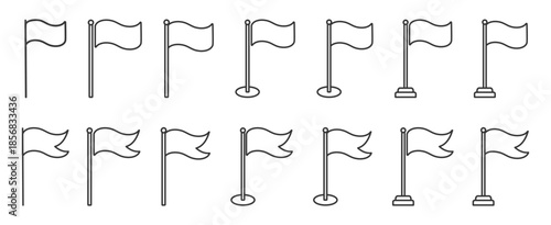 A simple flag icon set  multiple style collection	
 fluttering gently on a pole.
