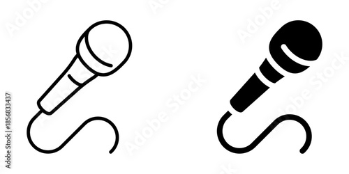 Simple microphone icons: black and white linear design for music projects