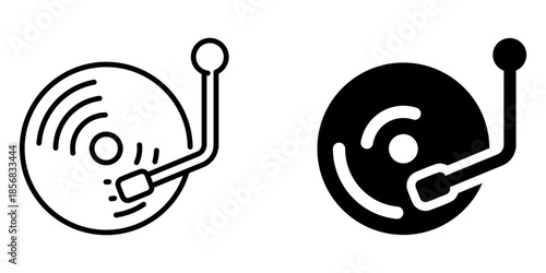 Minimalist record player icons: linear and solid designs