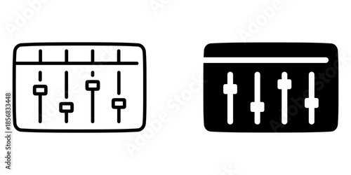 Minimalist audio mixer icons: monochrome linear and solid designs for digital interfaces