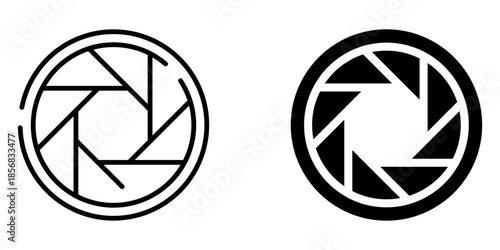 Minimalist camera shutter icons: line and solid styles for photography design