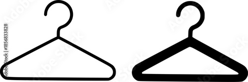 Hanger illustration icon, black and white, outline and silhouette versions