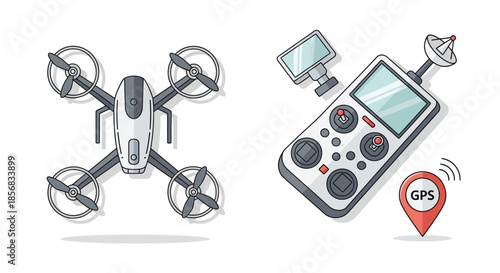 Drone and Remote Control - Aerial Technology Illustration with GPS Navigation.