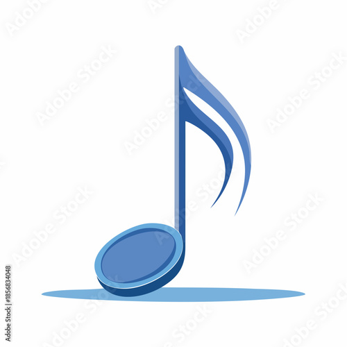 A stylized blue musical note, rendered as a 3D illustration, sits on a subtle shadow, representing the essence of music and sound