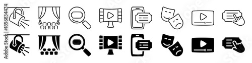Linear and silhouette icons of media and entertainment elements