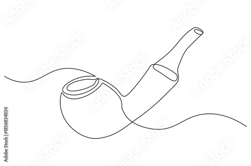Continuous one line drawing of Tobacco pipe. Single line drawing illustration of Smoking pipe. Tobacco pipe hand drawing vintage concept vector art. Doodle line illustration.