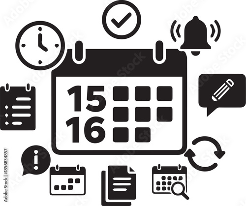 Essential Time Management: A conceptual illustration that conveys the key facets of scheduling and time management, including planning, reminders, and deadlines.