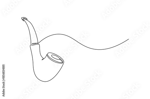 Continuous one line drawing of Tobacco pipe. Single line drawing illustration of Smoking pipe. Tobacco pipe hand drawing vintage concept vector art. Doodle line illustration.