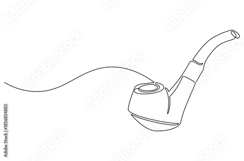 Continuous one line drawing of Tobacco pipe. Single line drawing illustration of Smoking pipe. Tobacco pipe hand drawing vintage concept vector art. Doodle line illustration.