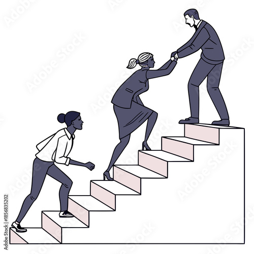 Teamwork and support a visual representation of collaborative effort as people ascend stairs together showing assistance