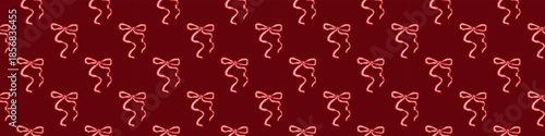Seamless Valentine’s Day pattern with cute pink bows on deep red background, romantic repeating texture for wrapping paper, textiles, cards, and festive design