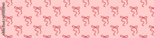 Seamless Valentine’s Day pattern with hand-drawn red bows on soft pink background, romantic repeating texture for wrapping paper, fabric, cards, and decor