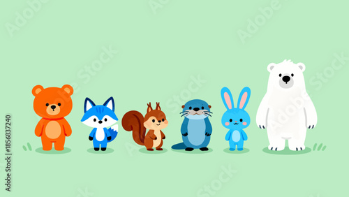 Cute cartoon animals lined up