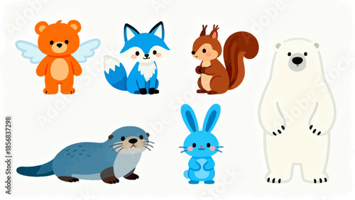 Cute cartoon animals with wings