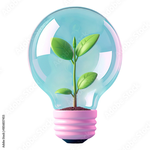 Creative 3d light bulb with growing plant inside for green energy innovation and environmental sustainability concepts