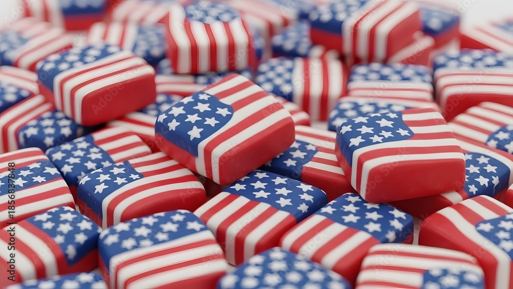 Fototapeta premium Patriotic american flag themed cubes in red white and blue