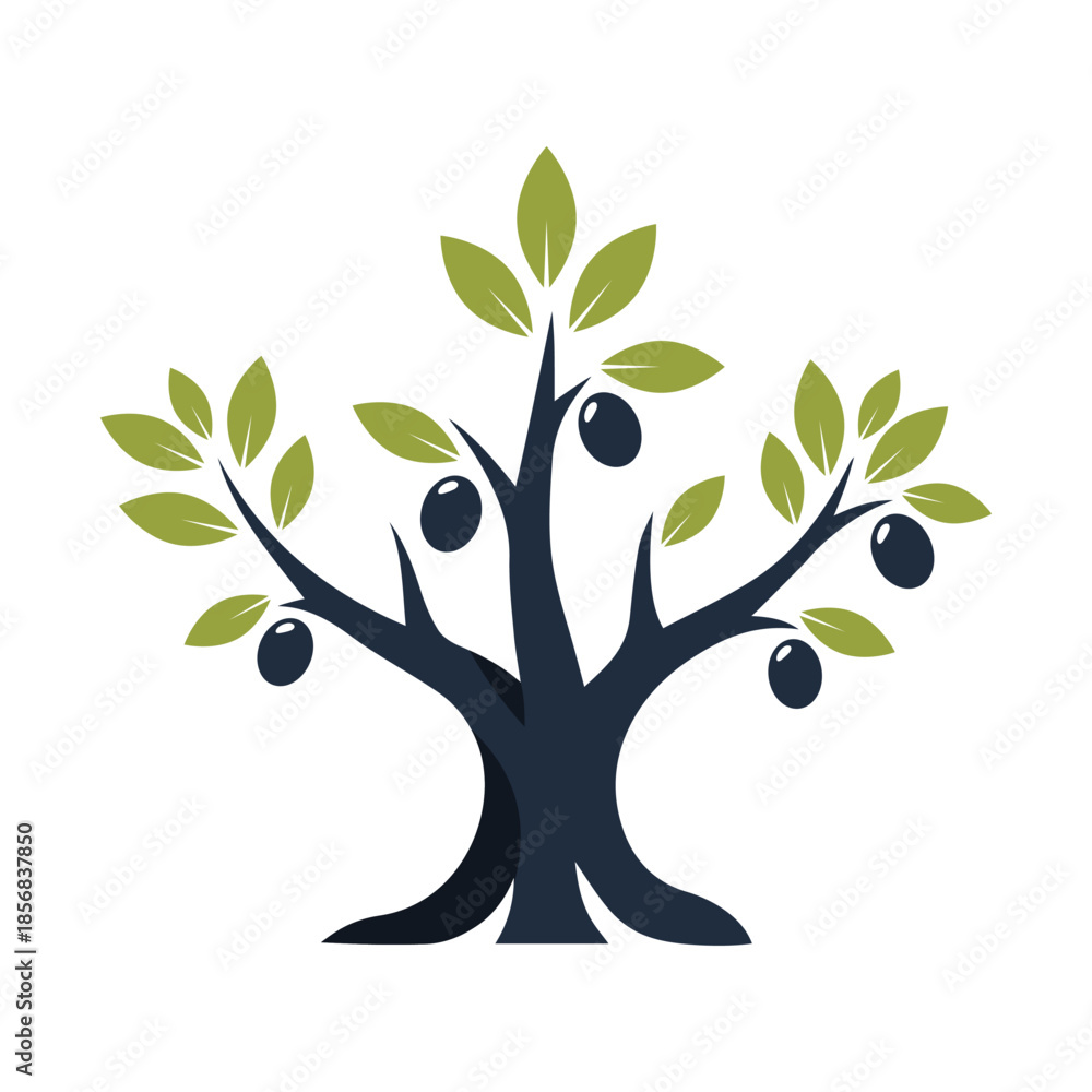 Obraz premium Stylized Olive Tree Vector Logo - Modern Nature Icon with Fruit
