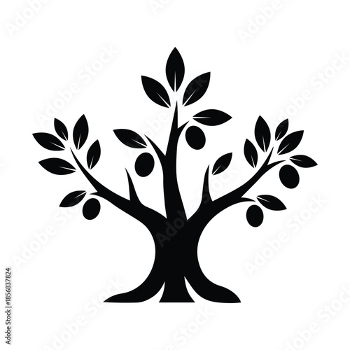 Olive Tree Silhouette Vector Illustration - Olive tree Icon