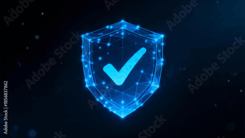 Blue glowing shield with checkmark