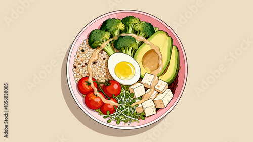 Healthy meal bowl with vegetables and egg