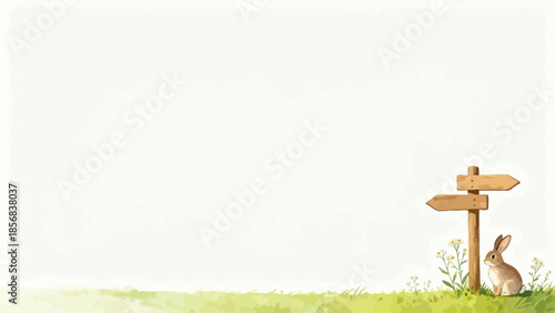 Rabbit near wooden signpost