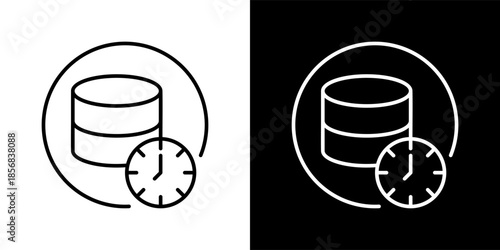 real time data icon set in black and white outline vector illustration