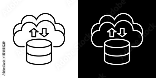 cloud computing icon set in black and white outline vector illustration