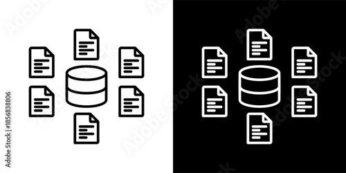 data aggregation icon set in black and white outline vector illustration