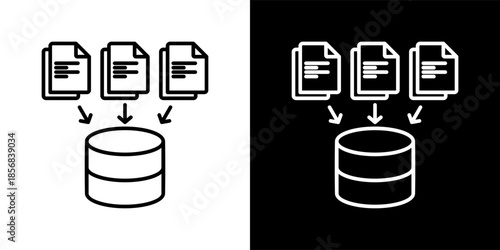 data collection icon set in black and white outline vector illustration