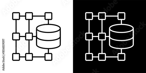 structured data icon set in black and white outline vector illustration