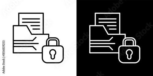 data security icon set in black and white outline vector illustration