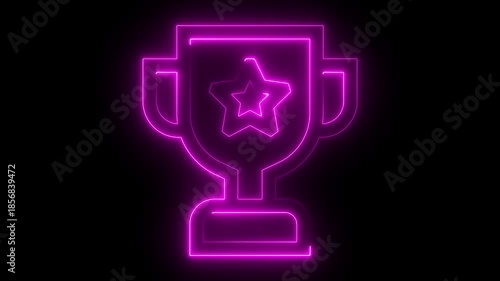 Glowing neon line Award cup icon isolated on black background. Winner trophy symbol, championship, competition, content, 