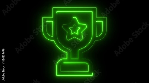 Glowing neon line Award cup icon isolated on black background. Winner trophy symbol. champion, championship, competition, content, 