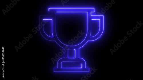 Orange and purple neon outline of a trophy icon on a black background award winner. business, casino, championship, 