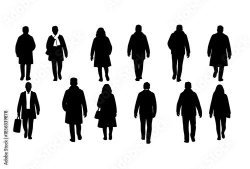Back view human silhouettes vector set of diverse men and women standing in casual poses isolated on white background