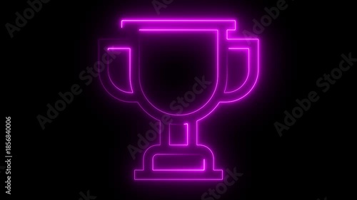 Orange and purple neon outline of a trophy icon on a black background award winner. business, casino, champion, championship, 