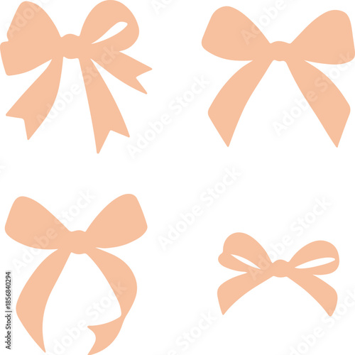 Realistic Peach Satin Gift Bow Isolated on White Background. Elegant Luxury Ribbon Decoration for Presents, Birthday, Wedding, or Uterine Cancer Awareness.