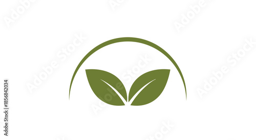 Elegant green logo featuring two leaves under a thin semicircular arch representing natural protection and growth.