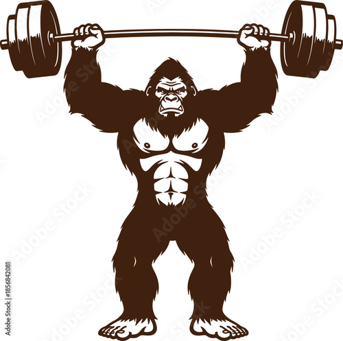 Gorilla Overhead Barbell Lift Strength Illustration