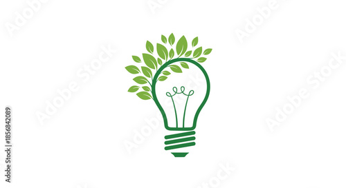 Eco friendly green light bulb concept illustration featuring vibrant leaves sprouting from the top to represent sustainable energy ideas.