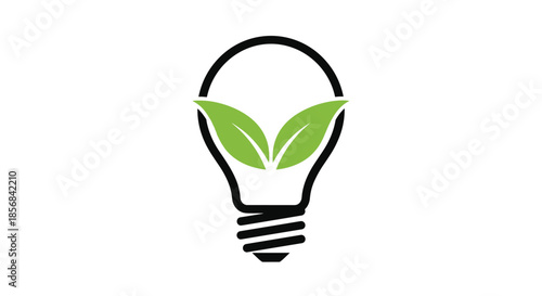 Conceptual graphic of a black light bulb outline containing two vibrant green leaves to symbolize bright ecological ideas.