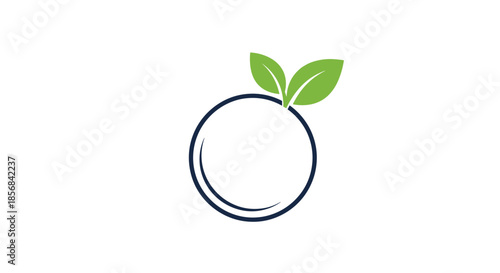 Minimalist circular logo with two green leaves sprouting from the top represents natural growth and organic products.
