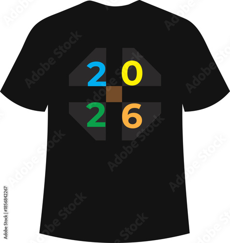 Vector illustration of a casual black cotton t-shirt design concept featuring a creative textile print on a blank fashion clothing template for modern sport apparel and everyday wear