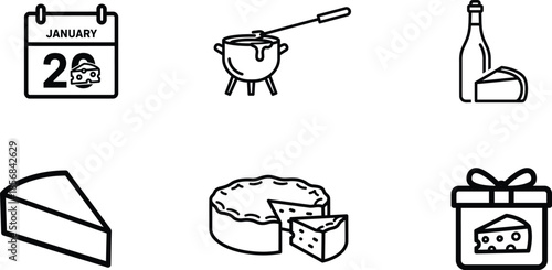 Cheese and wine icons with calendar and gift